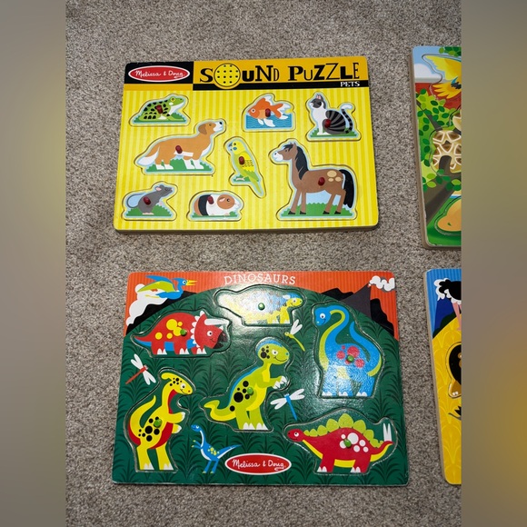 Lot of Melissa and Doug Wood Sound Puzzles Animals Dinosaurs Pets Set of 5 - Picture 4 of 4
